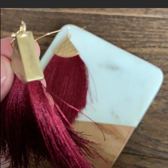 Teal Fan Fringe Earrings - Picture 3 of 5